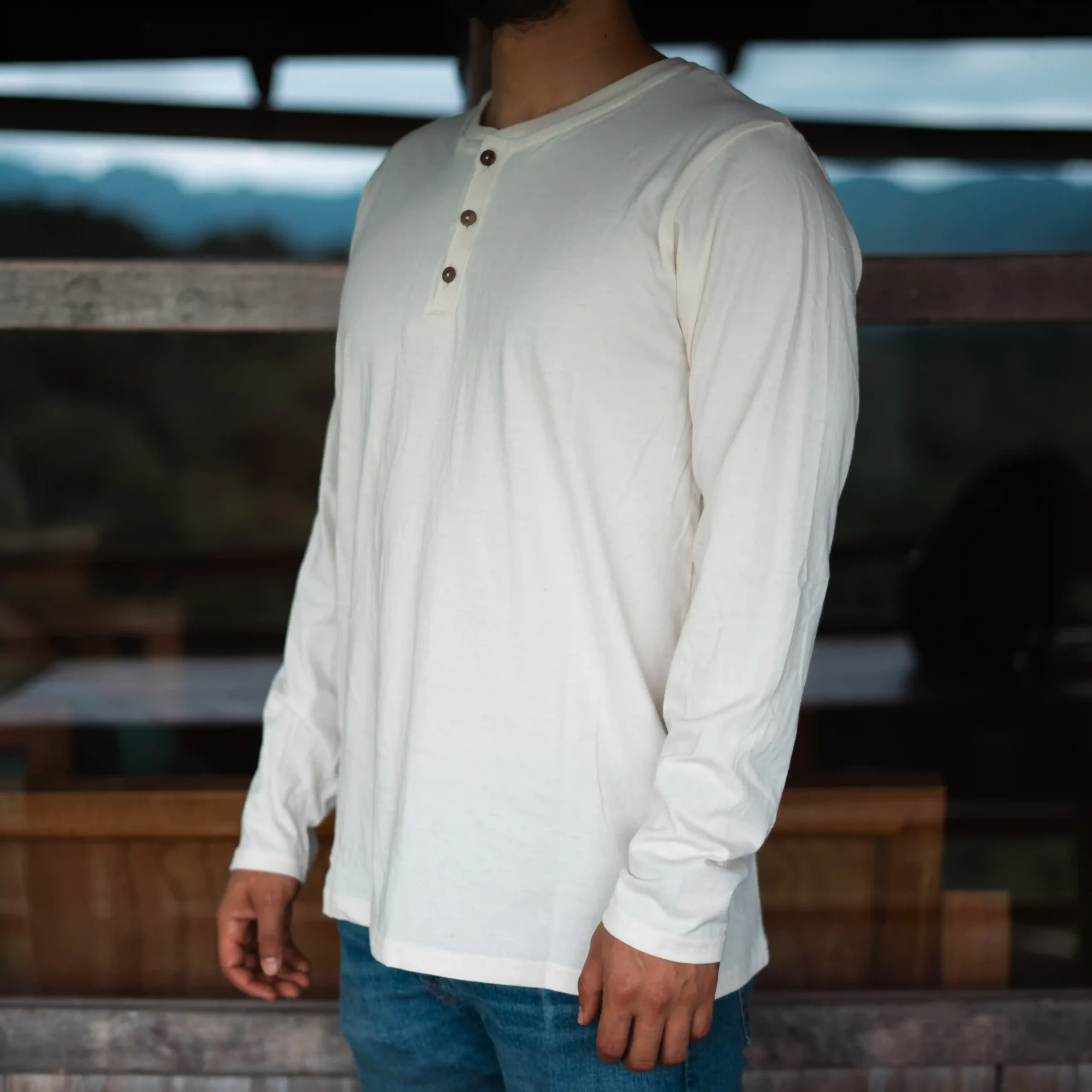 Playera manga larga con botones hombre – algodón 100% natural sin colorantes – TZIN